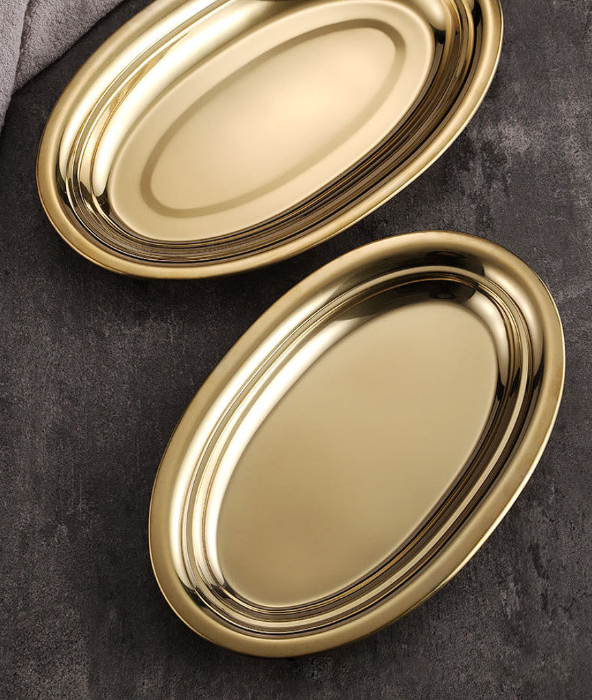 Đĩa oval inox đựng thức ăn cá hấp lagu hải sản GS011