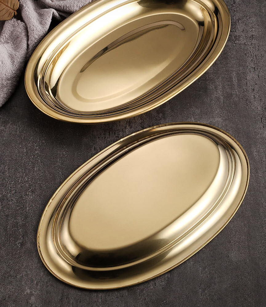 Đĩa oval inox đựng thức ăn cá hấp lagu hải sản GS011