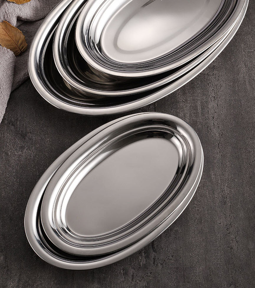 Đĩa oval inox đựng thức ăn cá hấp lagu hải sản GS011