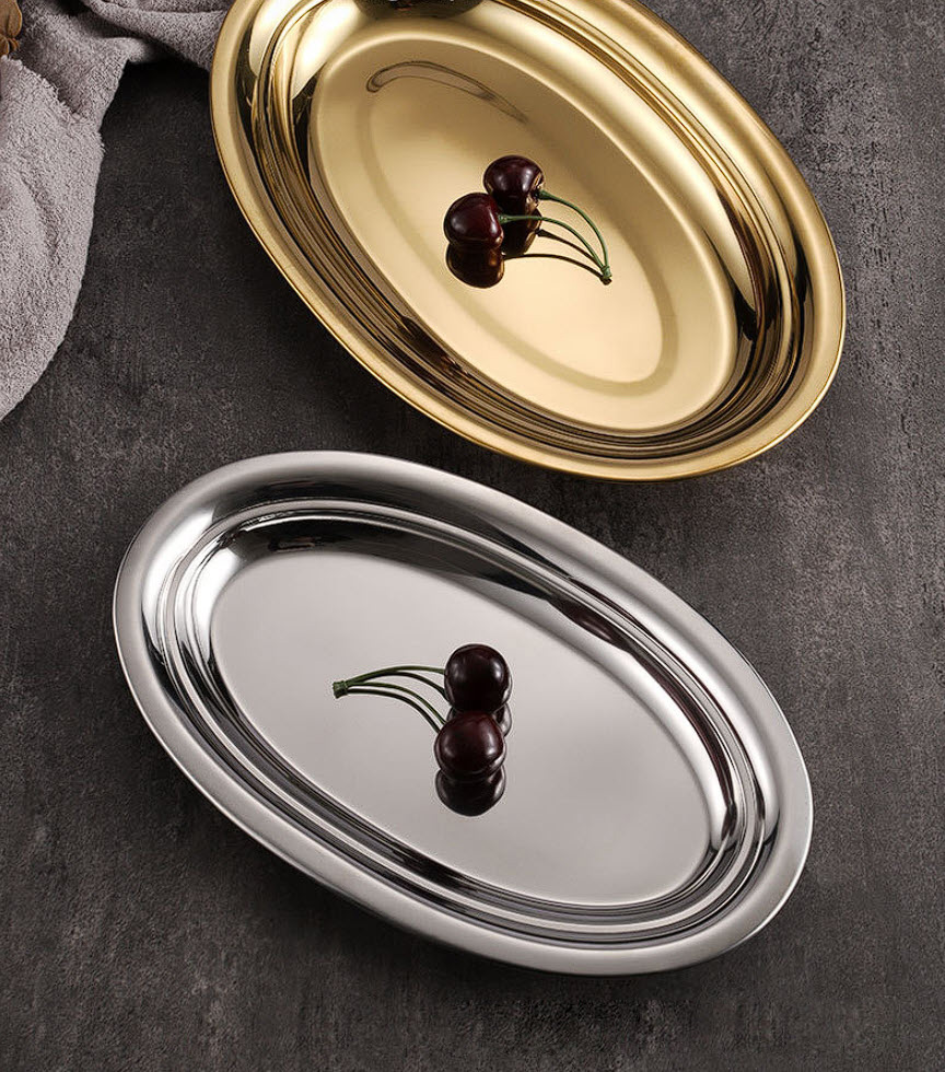 Đĩa oval inox đựng thức ăn cá hấp lagu hải sản GS011