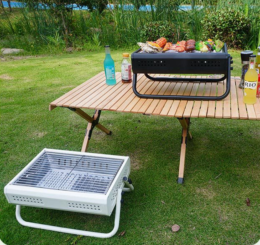 Bếp nướng BBQ cắm trại ngoài trời 44x30cm có chân đỡ YBT011