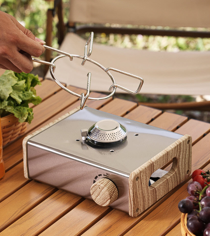 Bếp gas cắm trại bếp gas mini du lịch inox viền giả gỗ YD014