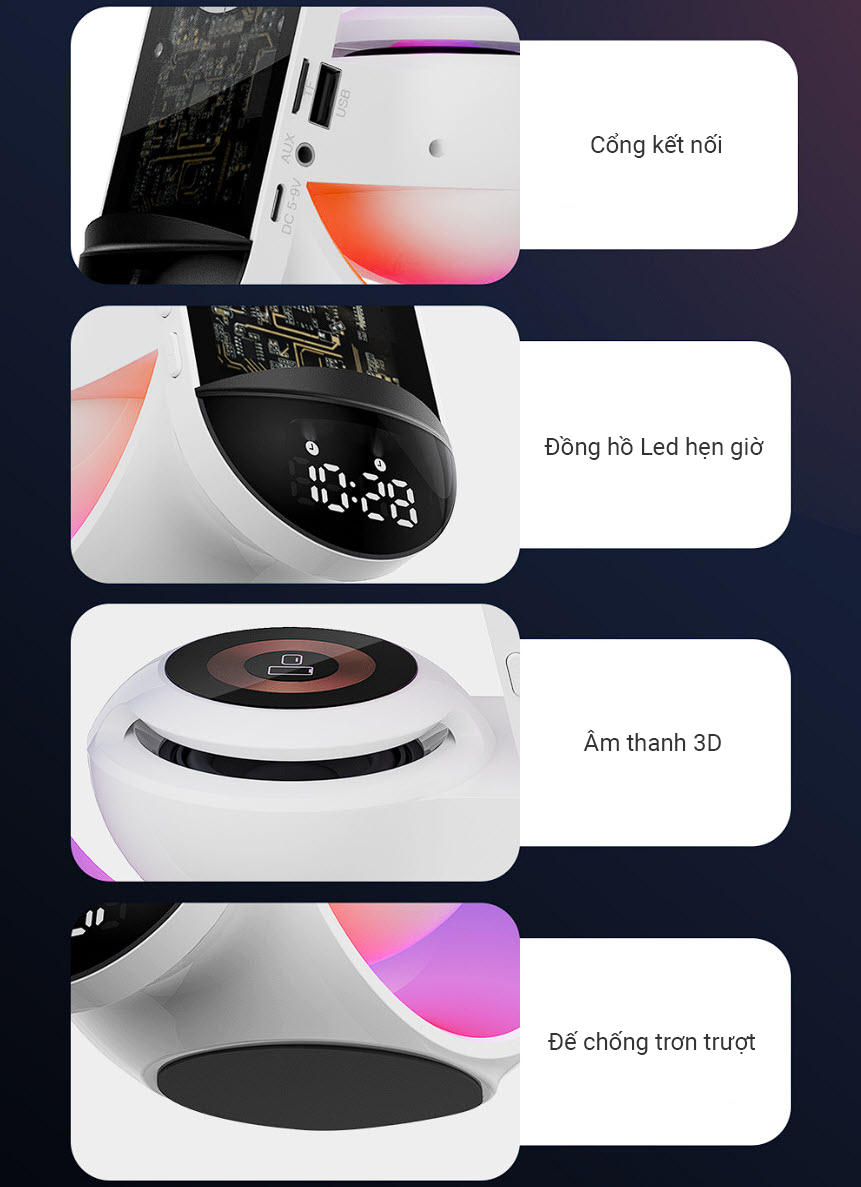 Đế sạc không dây điện thoại đồng hồ tai nghe kèm loa bluetooth GK-A1