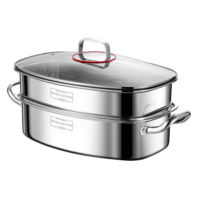 Nồi hấp cá nồi luộc gà size 35x23 inox 304 hấp hải sản rau củ dimsum ZYG1202