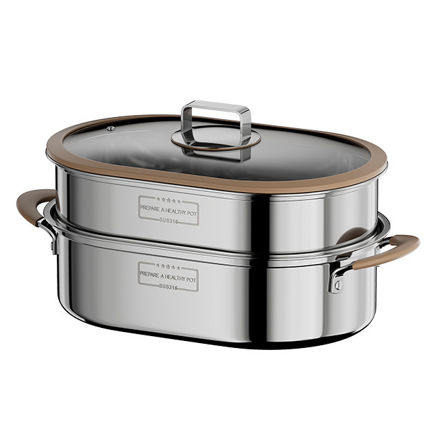 Nồi hấp cá nồi luộc gà size 35x23 inox y tế 316 hấp hải sản rau củ dimsum G038