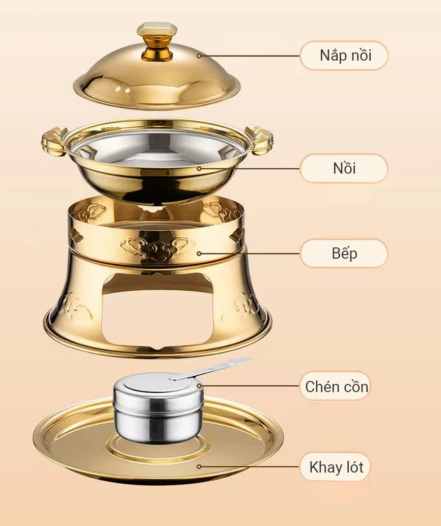 Nồi lẩu 1 người 17cm kèm bếp cồn inox 304 CCD014