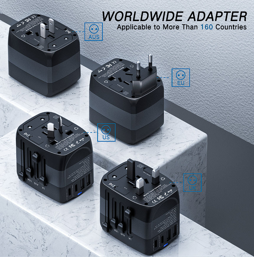 Ổ cắm điện du lịch chuẩn quốc tế kèm 2USB-A, Type-C, sạc nhanh PD20W JS400P