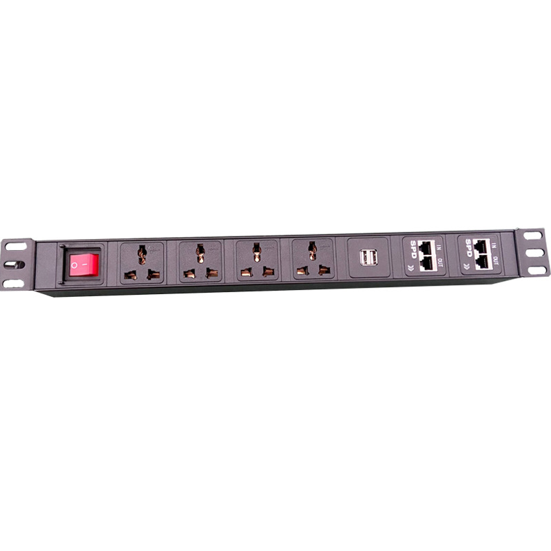 Thanh nguồn PDU ổ cắm tủ rack 4 cổng, 2 USB, 4 Lan mạch SPD XTE452