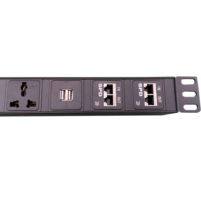 Thanh nguồn PDU ổ cắm tủ rack 4 cổng, 2 USB, 4 Lan mạch SPD XTE452