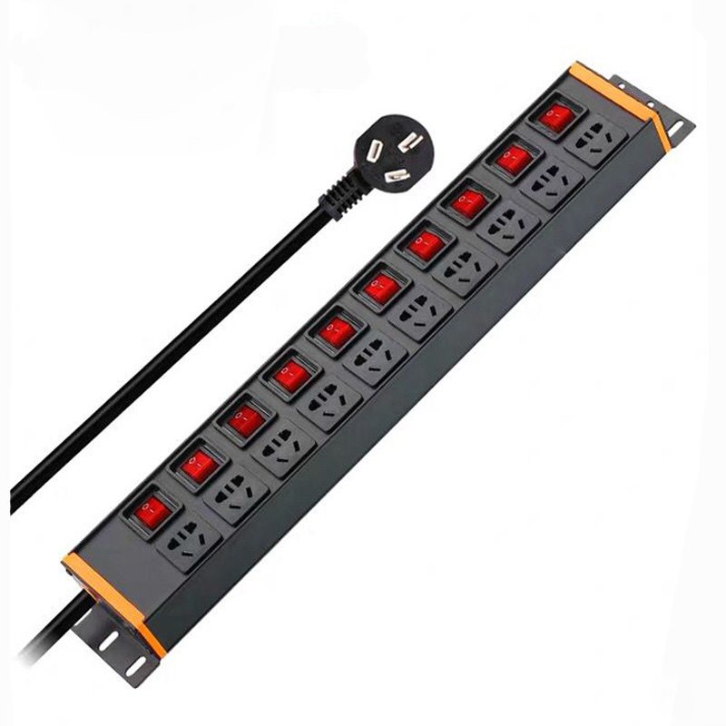 Thanh nguồn PDU ổ cắm tủ rack 6-10 cổng chịu tải 10A công tắc nguồn riêng XTE496