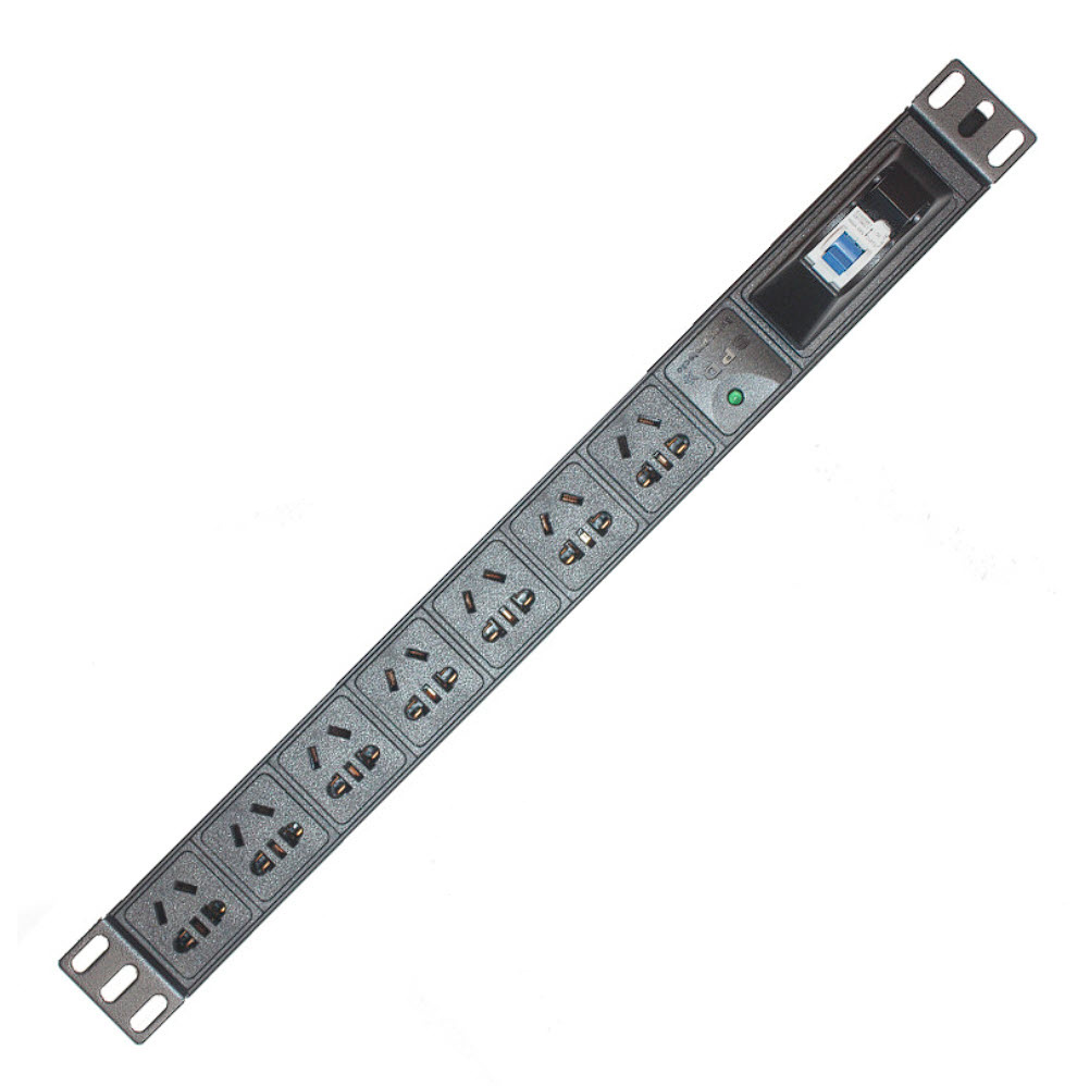 Thanh nguồn PDU ổ cắm tủ rack 7 cổng 10A chống sét on/off bằng CB XTE438