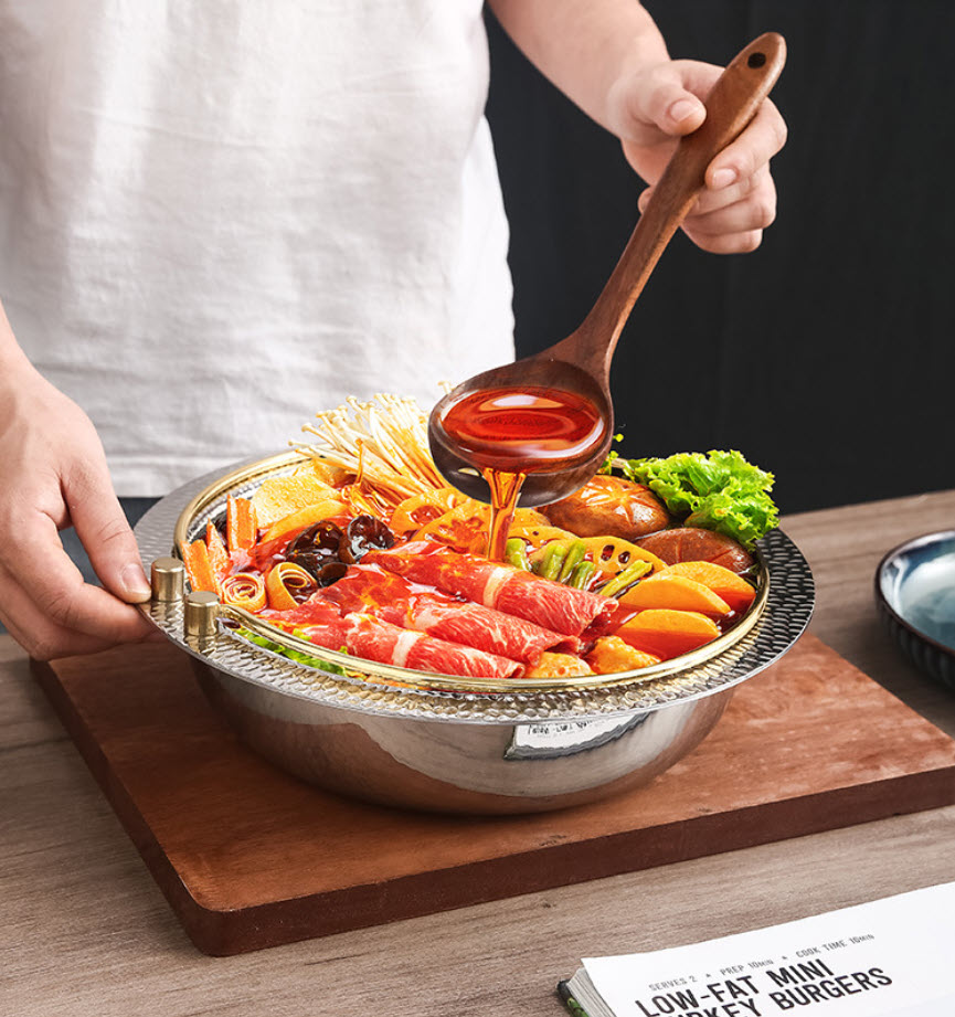 Nồi lẩu 2 ngăn inox 304 vân búa quai sách size 20-30cm SCYU2