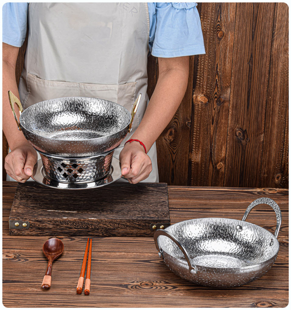 Bộ nồi lẩu bếp cồn inox 304 hoa văn bông tuyết 18-28cm SE11