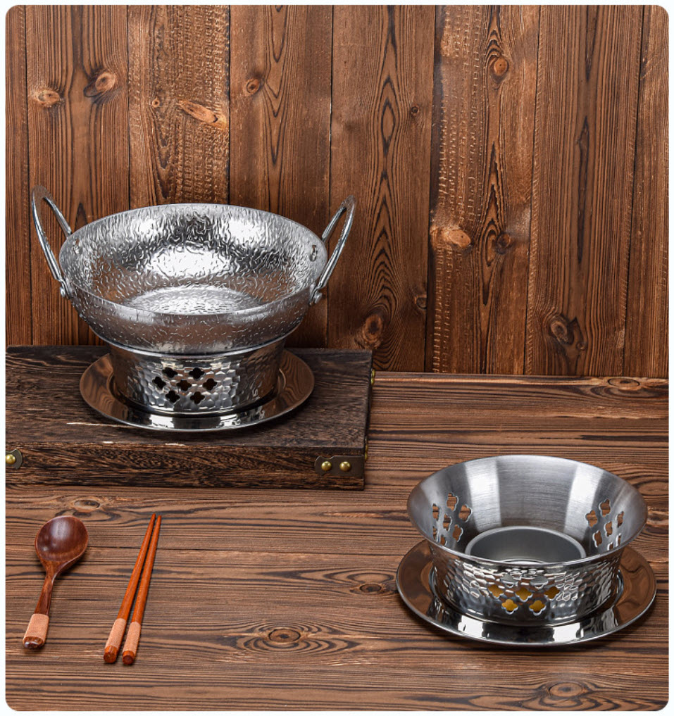 Bộ nồi lẩu bếp cồn inox 304 hoa văn bông tuyết 18-28cm SE11