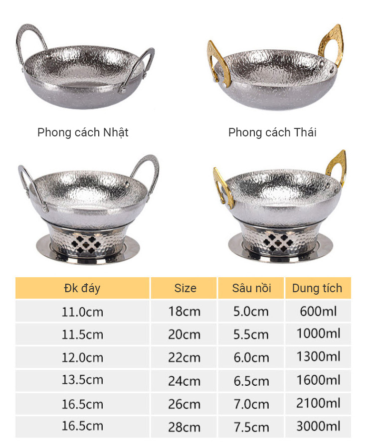 Bộ nồi lẩu bếp cồn inox 304 hoa văn bông tuyết 18-28cm SE11