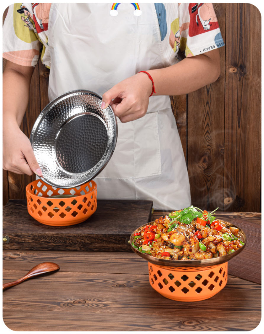 Bộ chảo bếp cồn inox 304 hâm nóng thức ăn size 21-31cm S08 ăn các món lẩu khô, hải sản, cua hấp, cá hấp