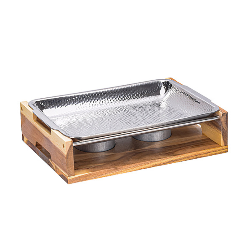 Khay hấp cá giữ nóng buffet inox 304 kèm bếp cồn gỗ khay nướng BBQ S09