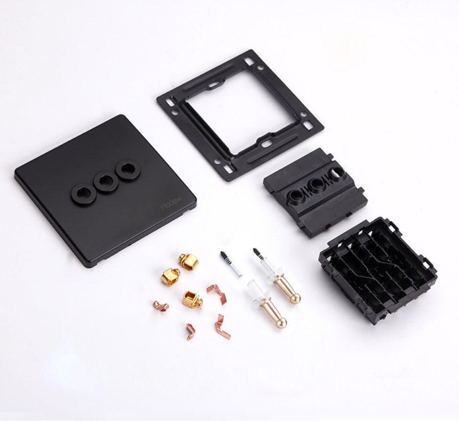 Công tắc ổ cắm âm tường mặt đen nhựa PC HOD16 type 86