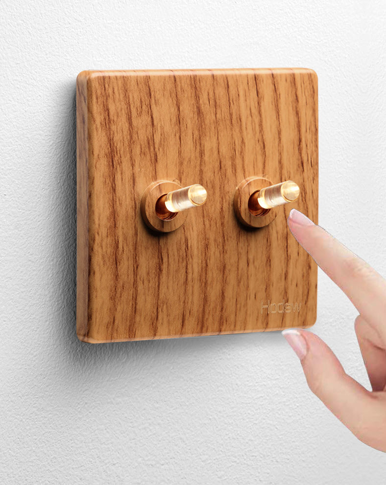 Công tắc ổ cắm âm tường vân gỗ HOD21 toggle bằng pha lê