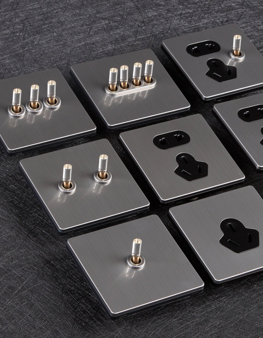Công tắc ổ cắm âm tường mặt inox toggle đồng đính pha lê HOD24 type 86
