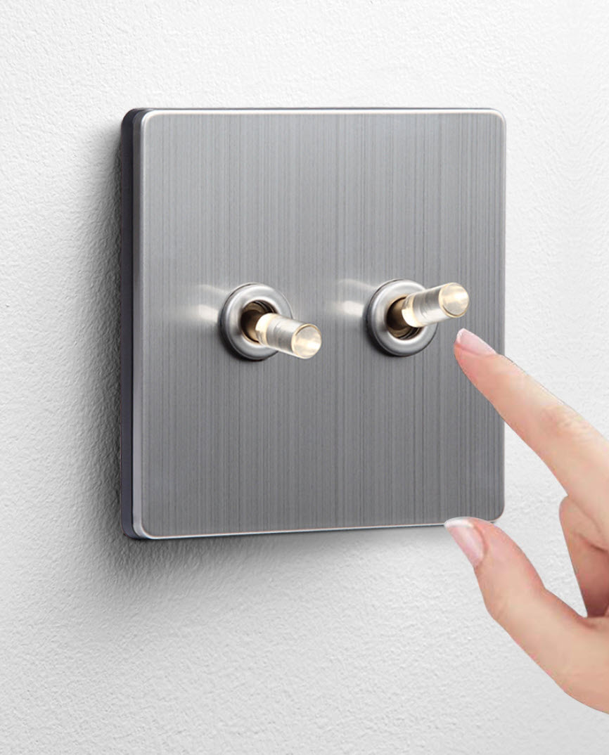 Công tắc ổ cắm âm tường mặt inox toggle đồng đính pha lê HOD24 type 86