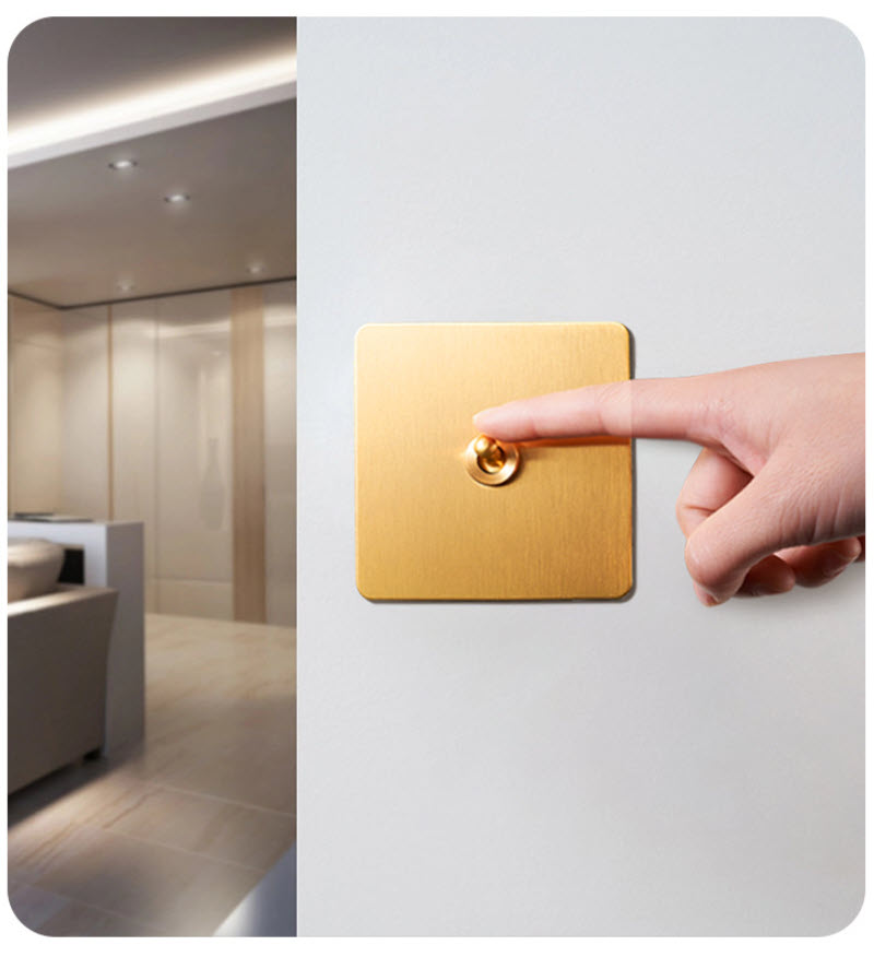 Công tắc ổ cắm âm tường mặt inox mạ vàng toggle bằng đồng HOD26 type 86