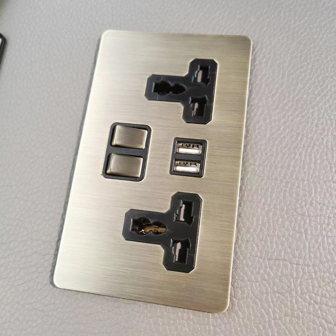 Công tắc ổ cắm âm tường mặt inox xước vintage MKH11 type 86