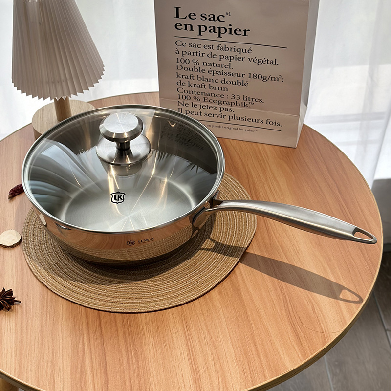 Chảo sâu lòng inox y tế 316 size 16-26cm nắp kính đáy bằng LK011