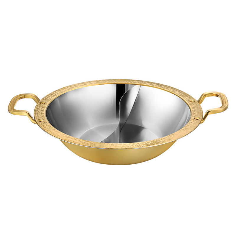 Nồi lẩu 3 lớp mạ vàng vân búa inox 304 size 26-40cm GDY011