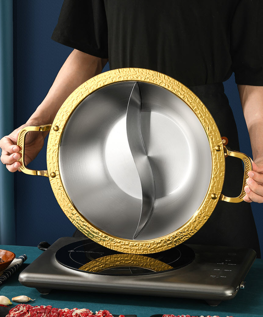 Nồi lẩu 3 lớp mạ vàng vân búa inox 304 size 26-40cm GDY011