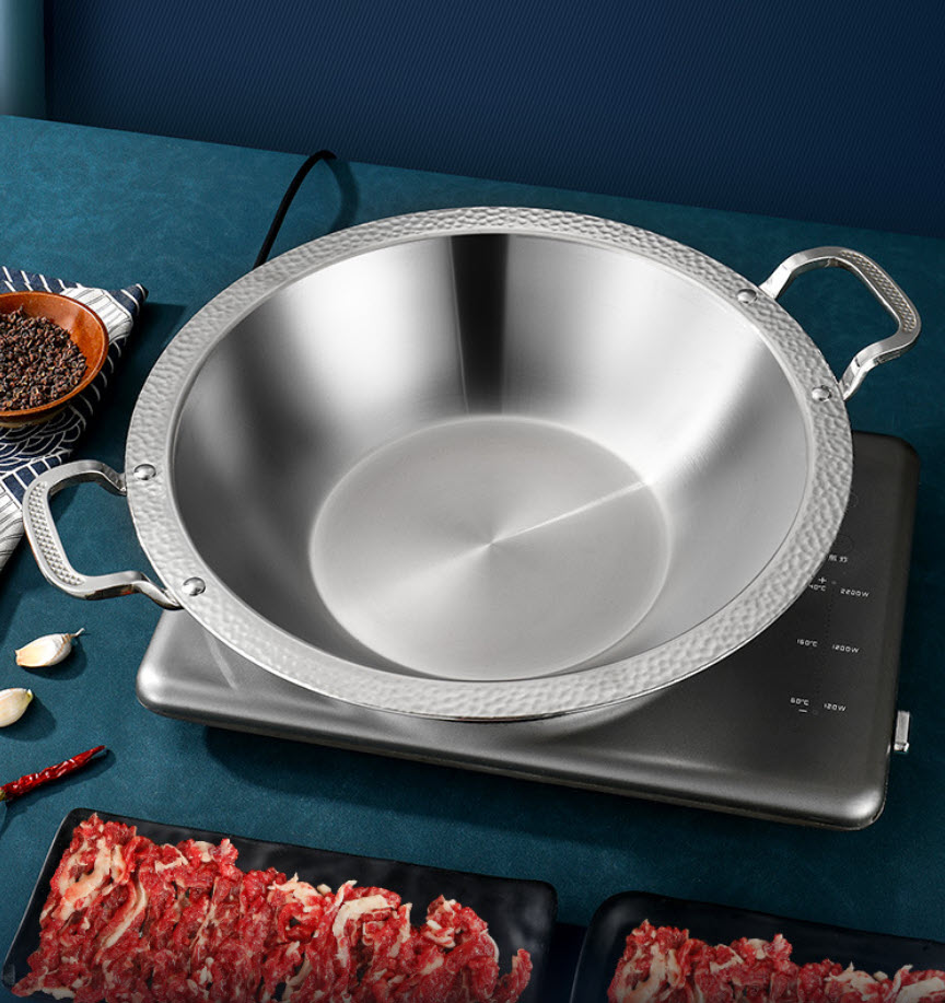 Nồi lẩu 3 lớp mạ vàng vân búa inox 304 size 26-40cm GDY011