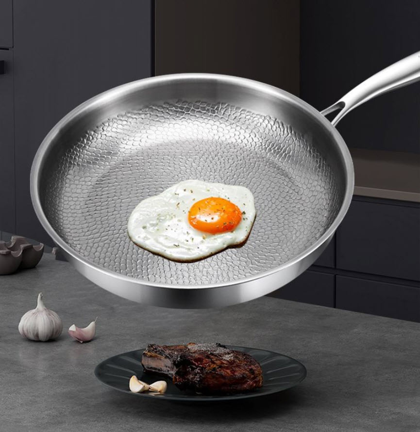Chảo titanium vân vẩy cá chống dính tự nhiên đáy bằng size 26-30cm TI30