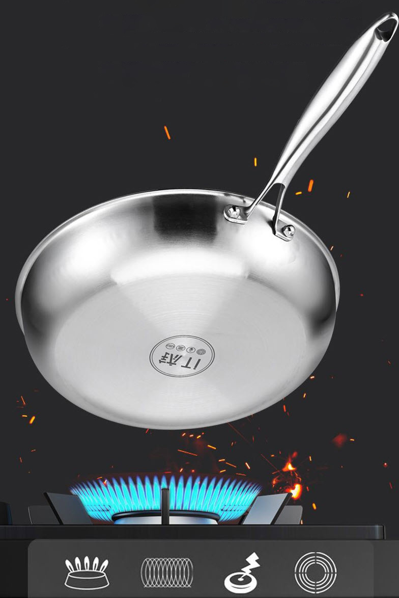 Chảo titanium vân vẩy cá chống dính tự nhiên đáy bằng size 26-30cm TI30