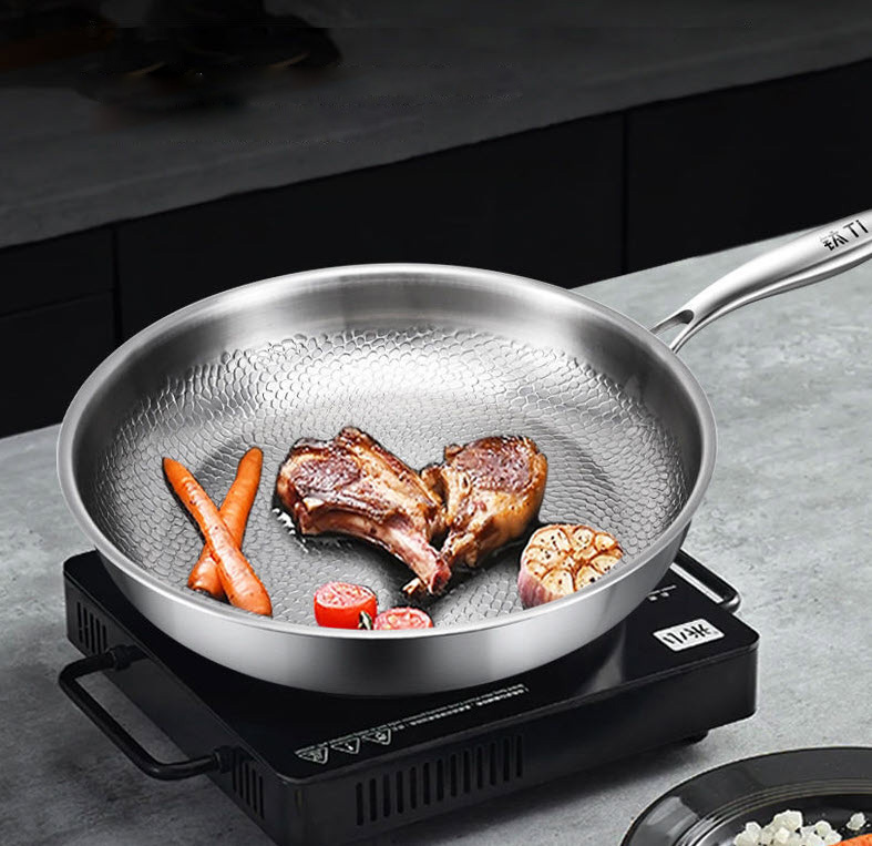Chảo titanium vân vẩy cá chống dính tự nhiên đáy bằng size 26-30cm TI30