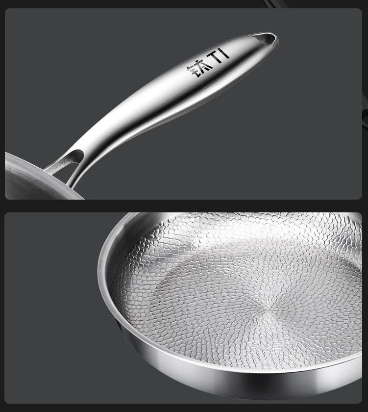 Chảo titanium vân vẩy cá chống dính tự nhiên đáy bằng size 26-30cm TI30