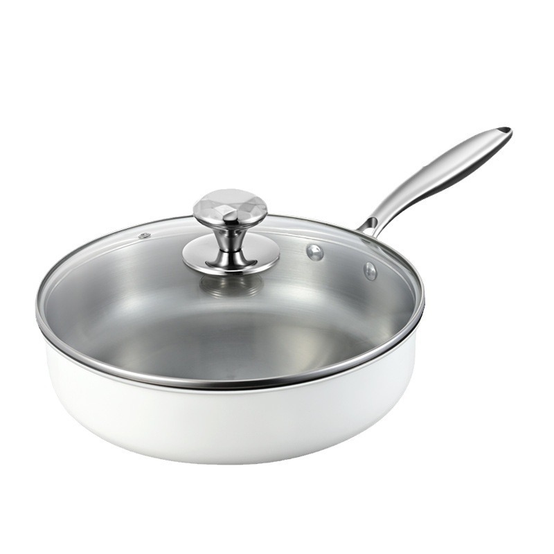 Chảo inox 316 đáy bằng phủ ceramic bên ngoài size 24-32cm KQJG316