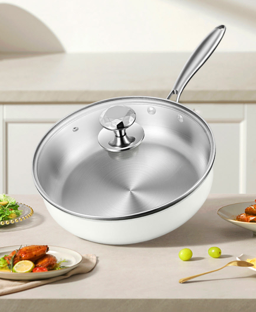 Chảo inox 316 đáy bằng phủ ceramic bên ngoài size 24-32cm KQJG316