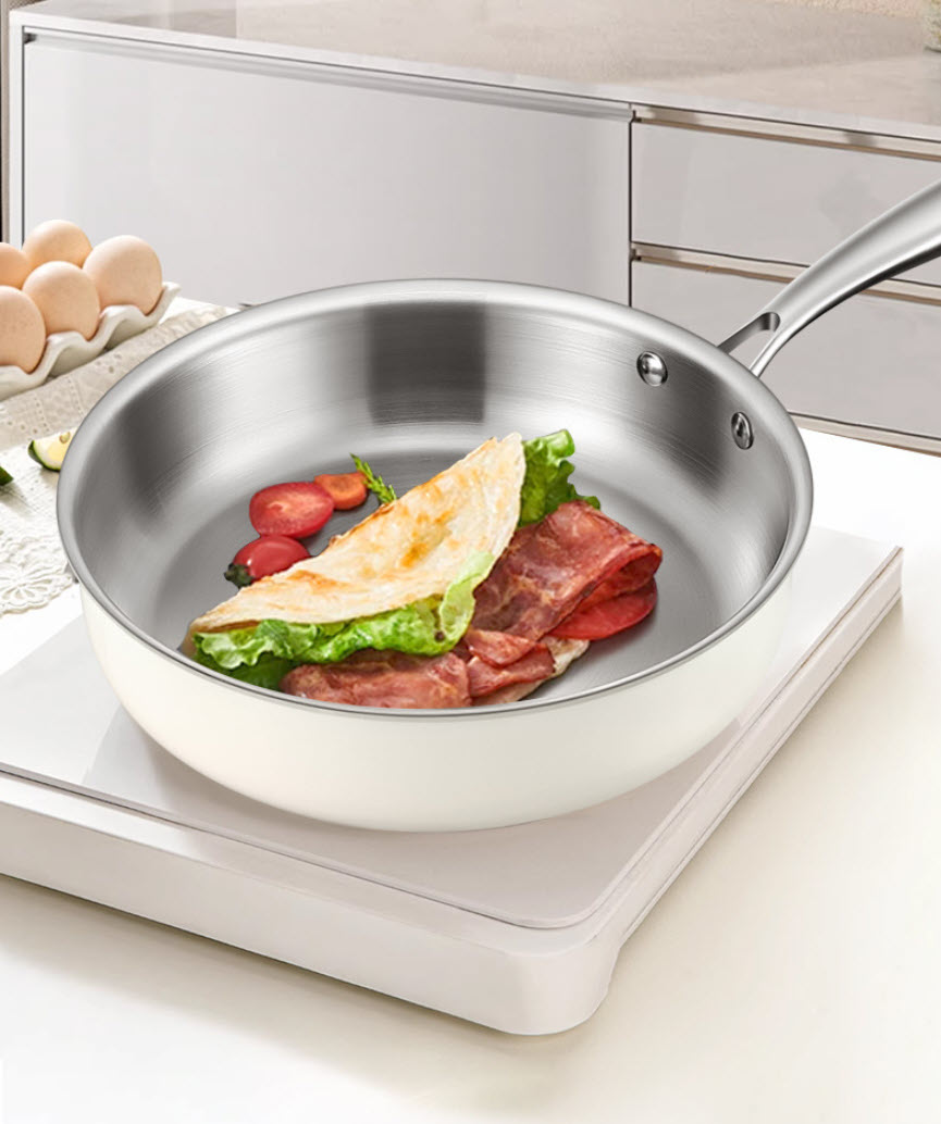 Chảo inox 316 đáy bằng phủ ceramic bên ngoài size 24-32cm KQJG316