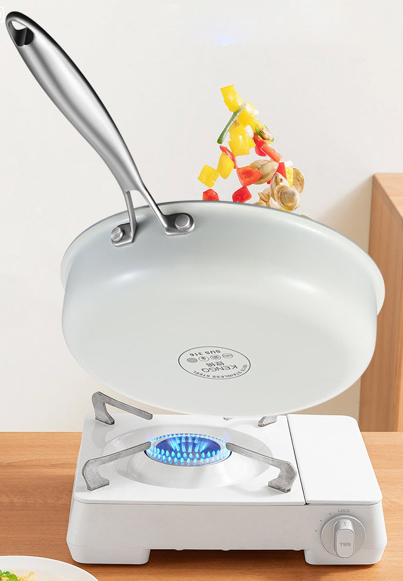 Chảo inox 316 đáy bằng phủ ceramic bên ngoài size 24-32cm KQJG316