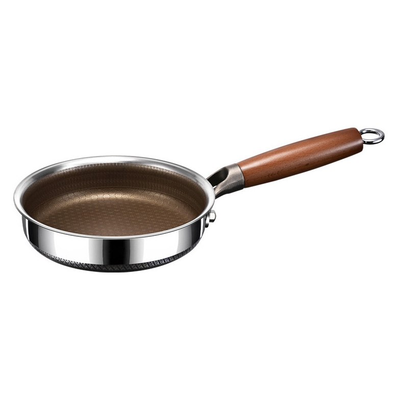 Chảo inox 316 đáy bằng phủ titanium vân tổ ong size 16-22cm FLS013