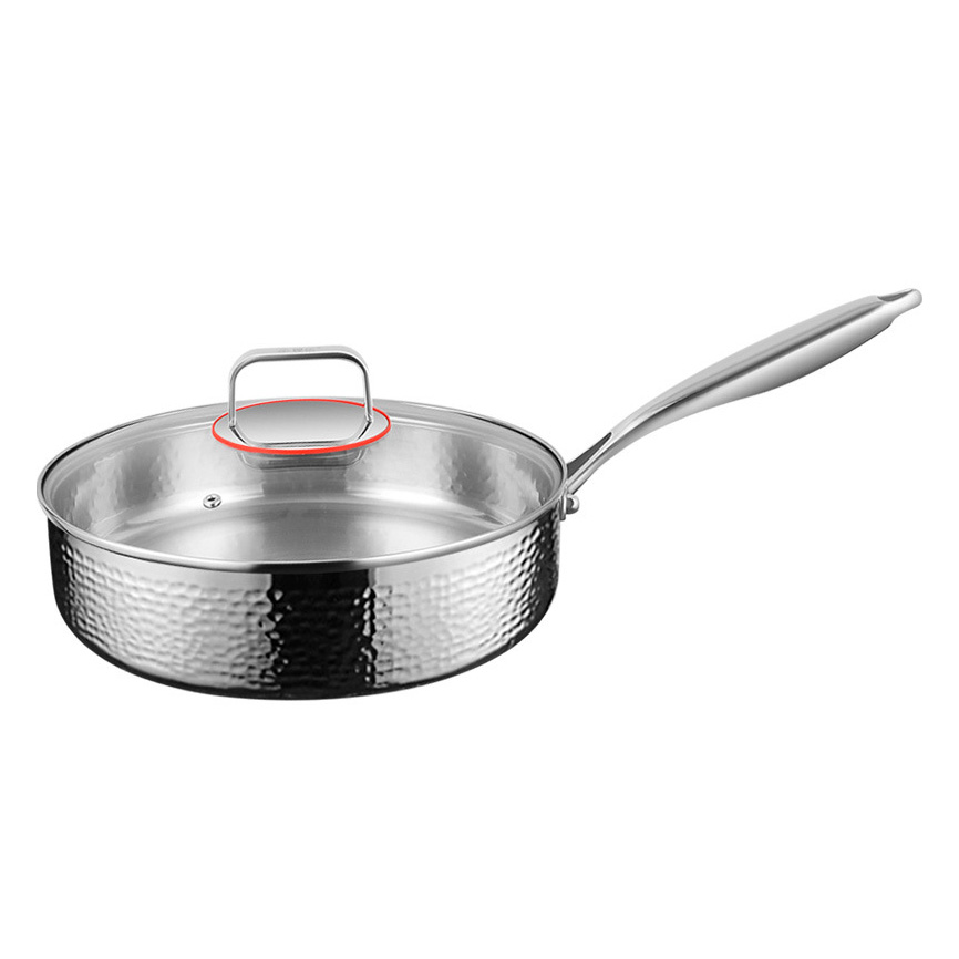 Chảo inox 316 đáy bằng vân sóng size 22-30cm nắp kính 316DG