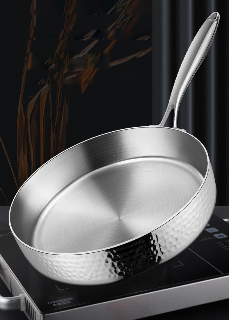 Chảo inox 316 đáy bằng vân sóng size 22-30cm nắp kính 316DG