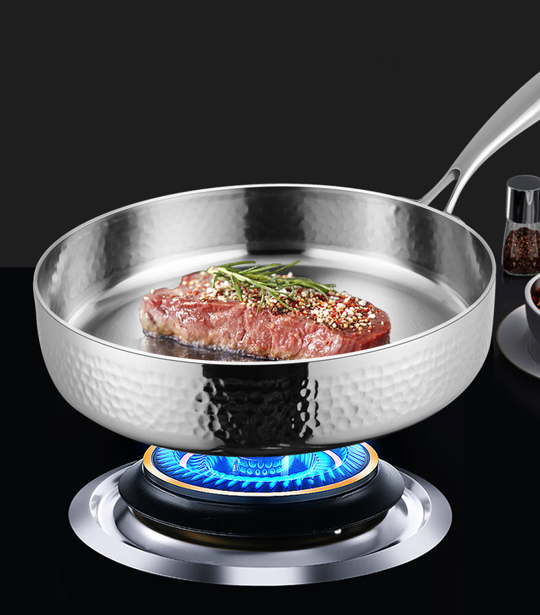 Chảo inox 316 đáy bằng vân sóng size 22-30cm nắp kính 316DG