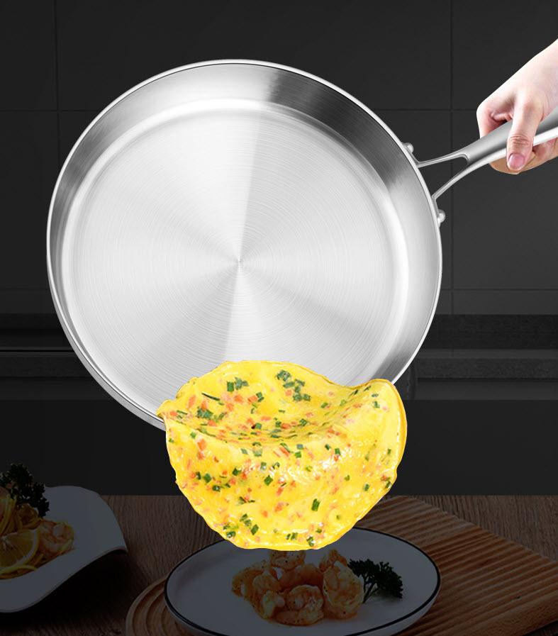 Chảo inox 316 đáy bằng vân sóng size 22-30cm nắp kính 316DG