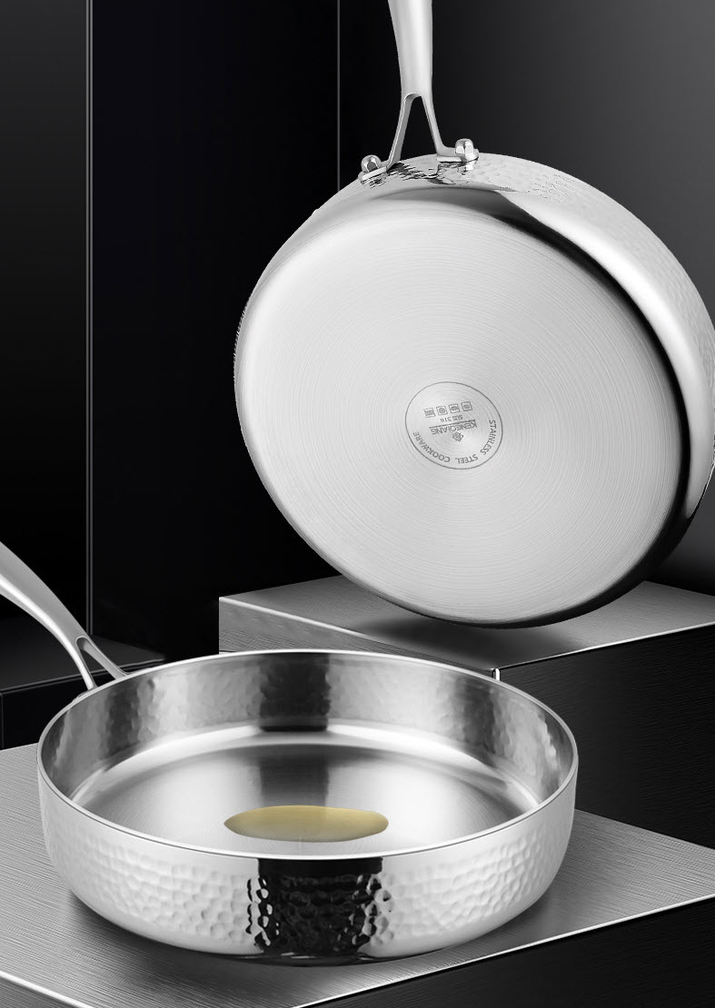 Chảo inox 316 đáy bằng vân sóng size 22-30cm nắp kính 316DG
