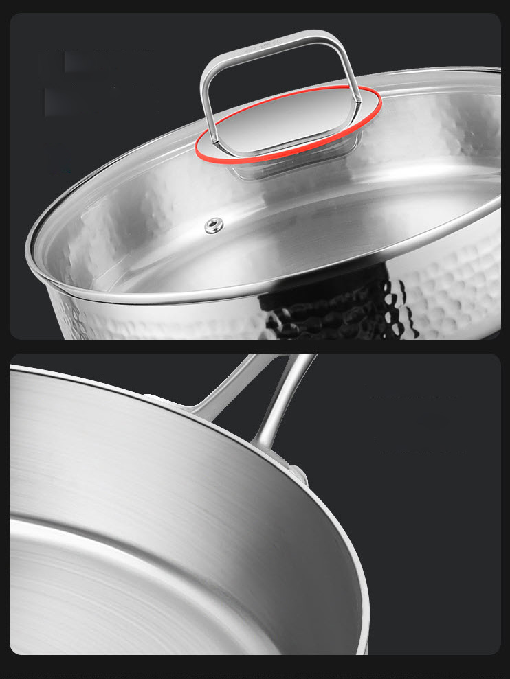 Chảo inox 316 đáy bằng vân sóng size 22-30cm nắp kính 316DG