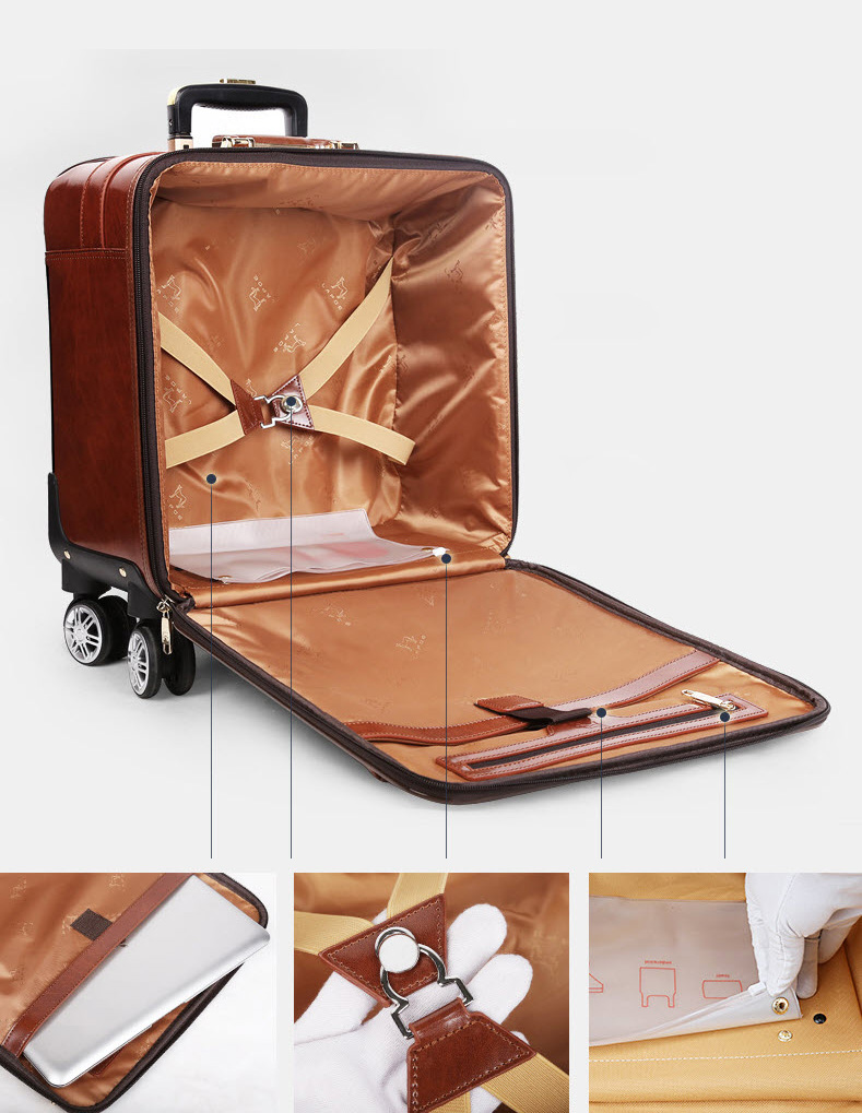 Vali kéo du lịch Lapoe Da Bò thật size 16-20 inch LB6816