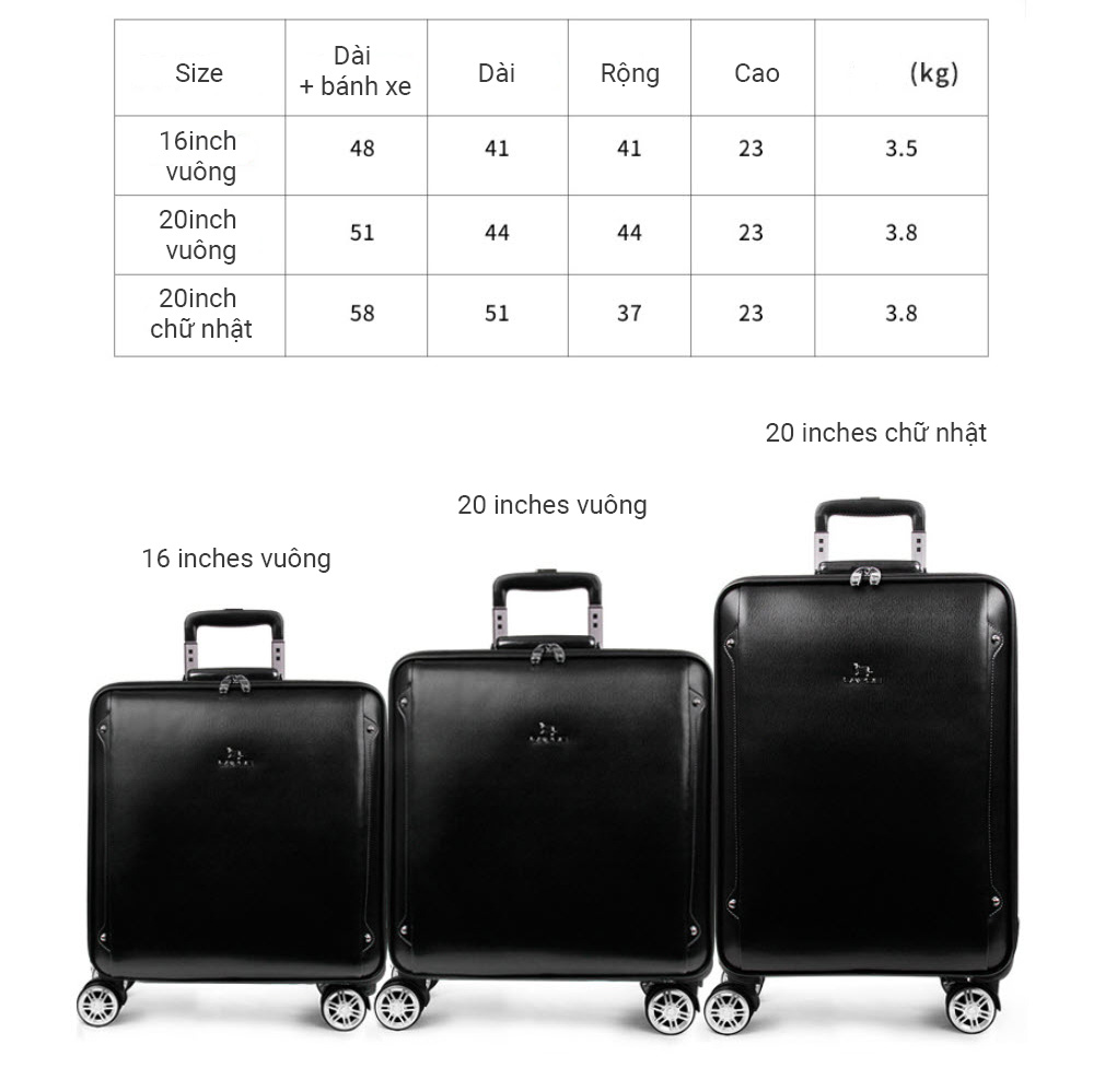 Vali kéo du lịch Lapoe Da Bò thật size 16-20 inch LB4116