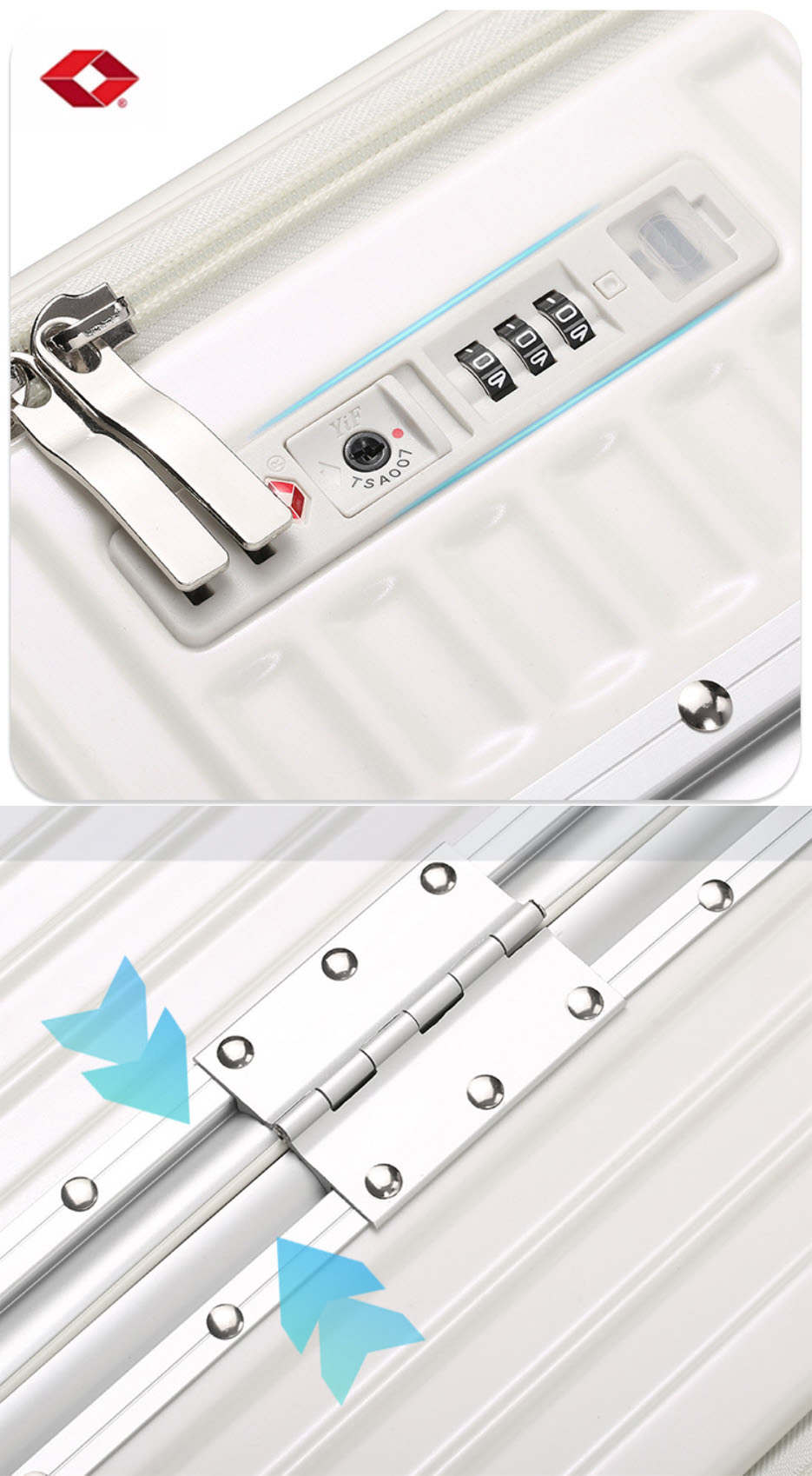 Vali kéo du lịch viền hợp kim nhôm khóa đôi TSA cao cấp size 26-32inch T018