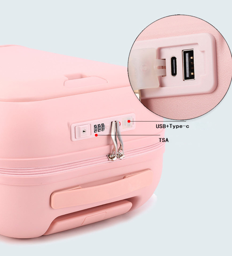 Vali kéo du lịch nhựa PC khóa TSA cổng sạc USB size 18-24inch T898